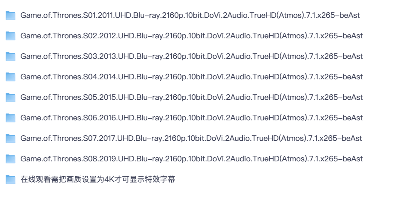 权游 1-8 季完整无删减全集｜4K 超清蓝光多音轨双语特效字幕史诗美剧【夸克网盘分享】