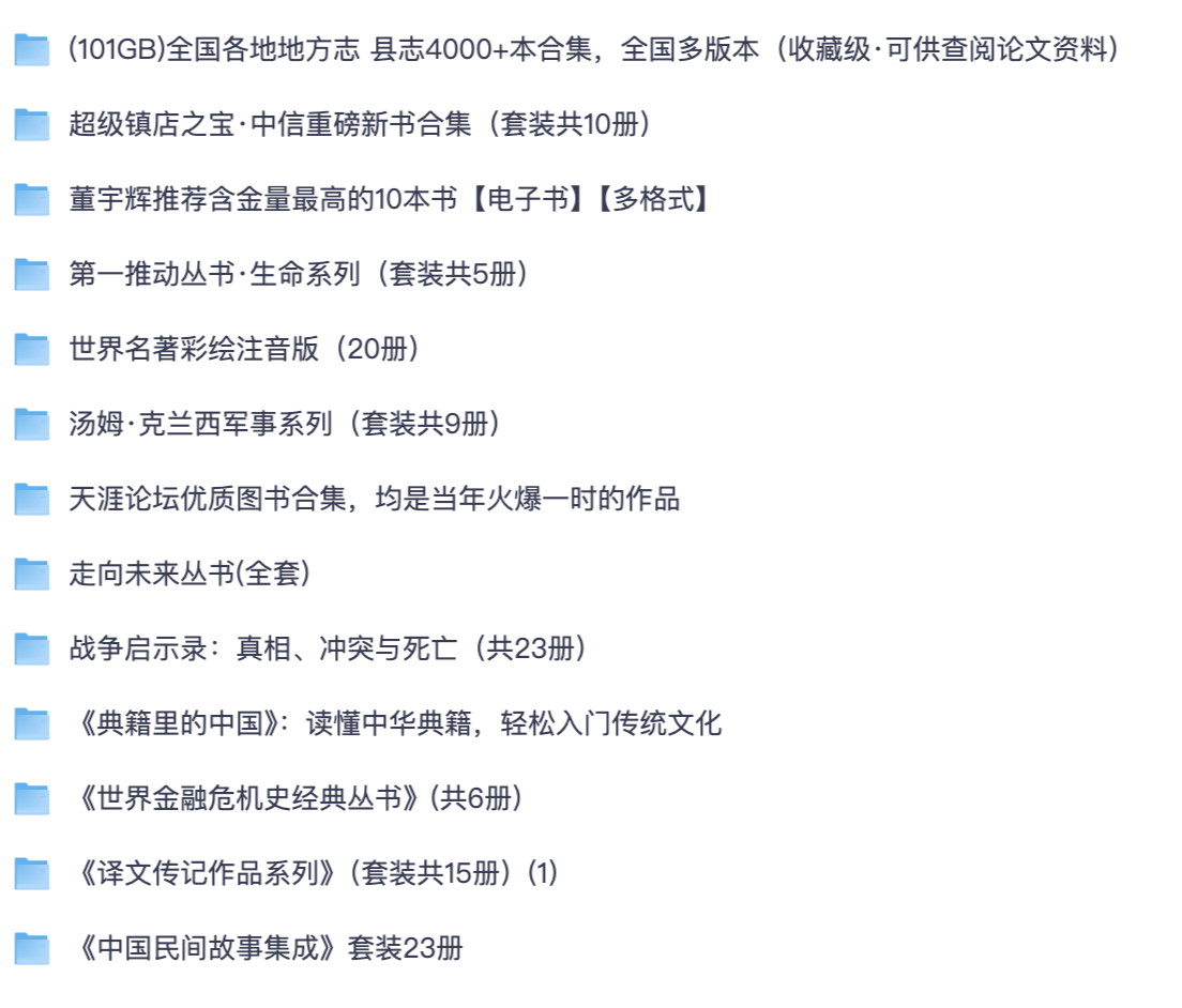 文史藏书大全 各地县志名著传记民间故事金融科普全套电子书【夸克网盘分享】