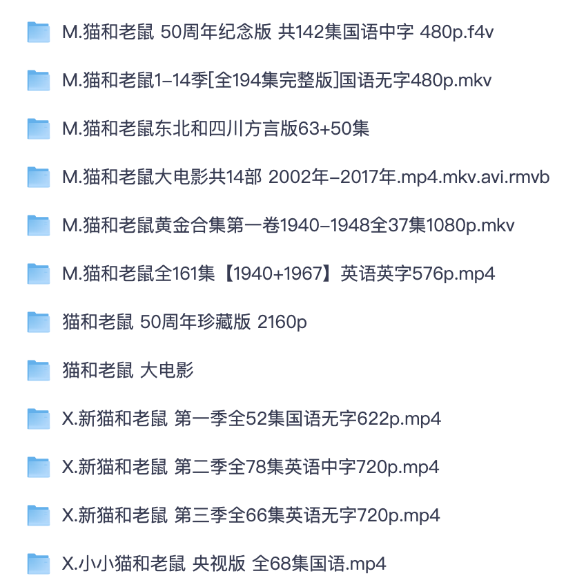 童年经典猫和老鼠完整收藏包｜多版本 TV 剧集/方言版/大电影/新系列/小小猫和老鼠高清素材【夸克网盘分享】