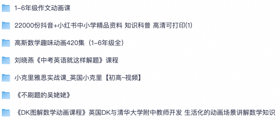 中小学学科资源包｜小学作文数学动画、中考英语课程、物理科普、海量打印资料完整【合集夸克网盘】